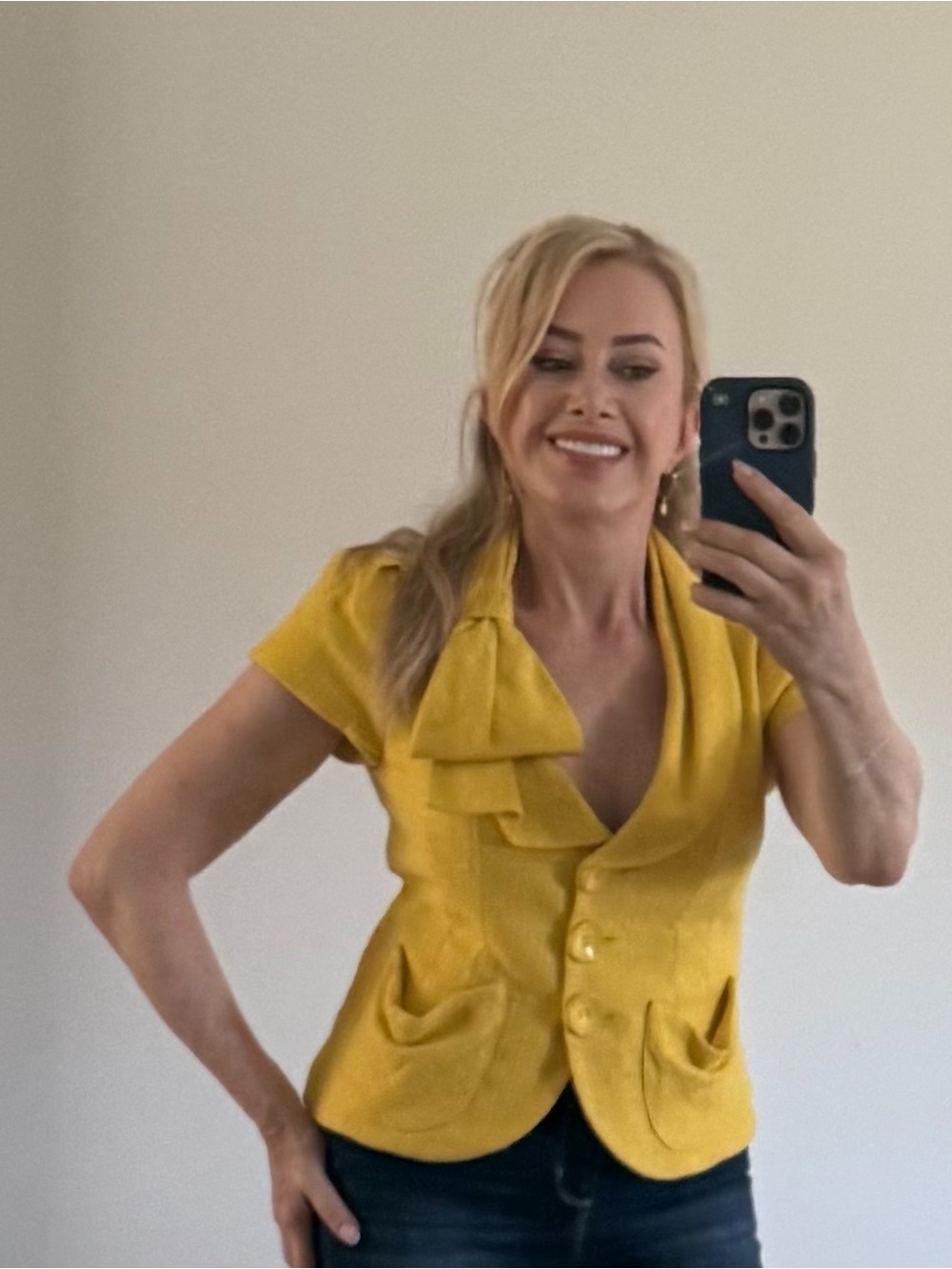 REDUCED! Nanette Lepore Bright Yellow Short-Sleeve Peplum Blazer with Bow